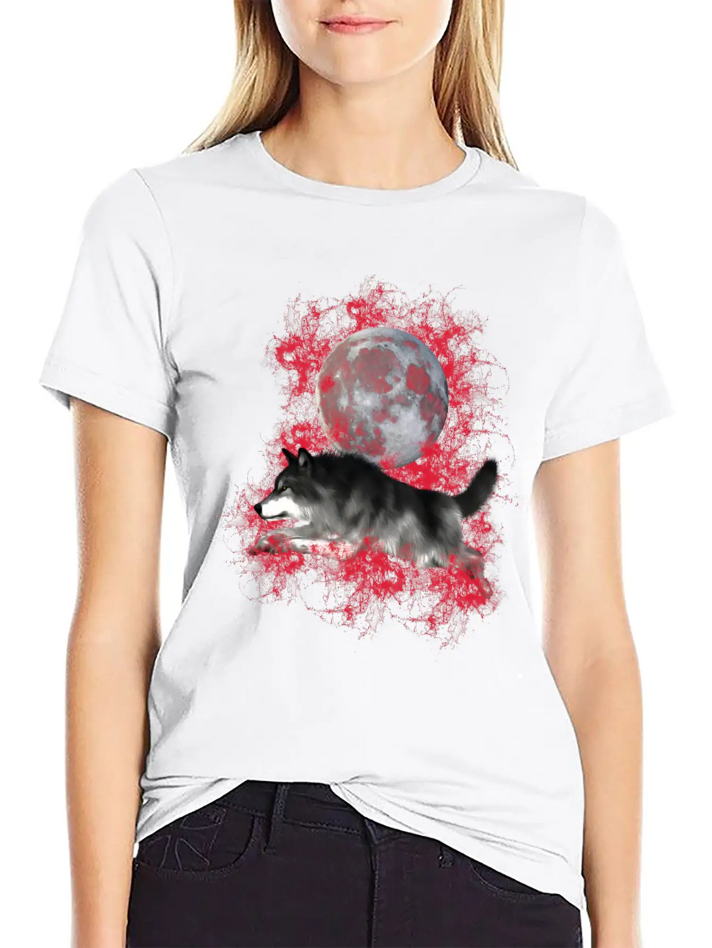 Grey Wolf, Red Splashes Classic Cotton Tee – Unisex Comfort For Any Season