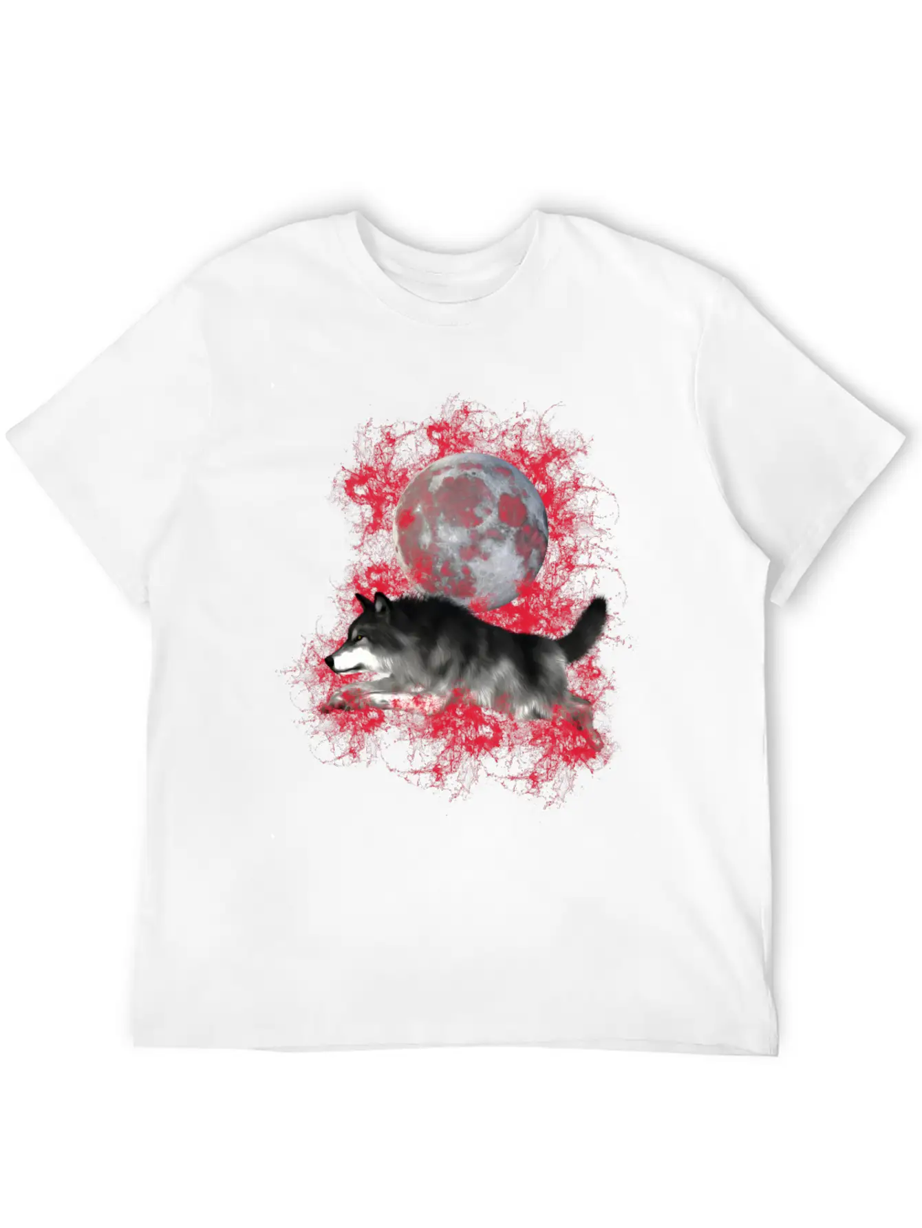 Grey Wolf, Red Splashes Classic Cotton Tee – Unisex Comfort For Any Season