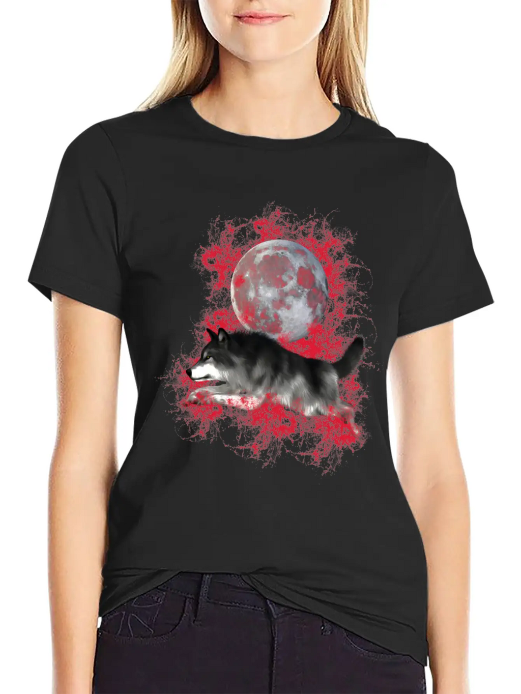 Grey Wolf, Red Splashes Classic Cotton Tee – Unisex Comfort For Any Season