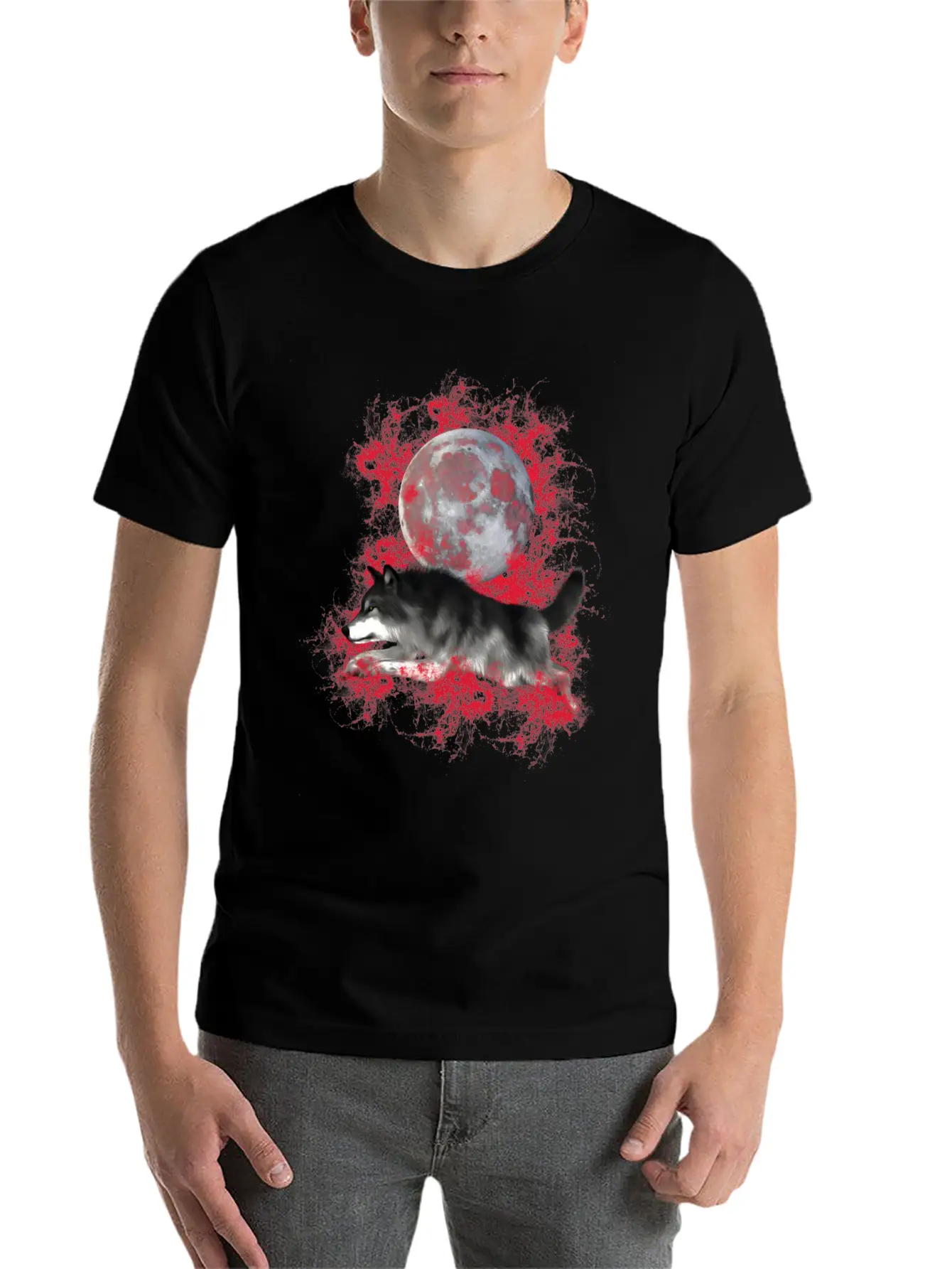 Grey Wolf, Red Splashes Classic Cotton Tee – Unisex Comfort For Any Season