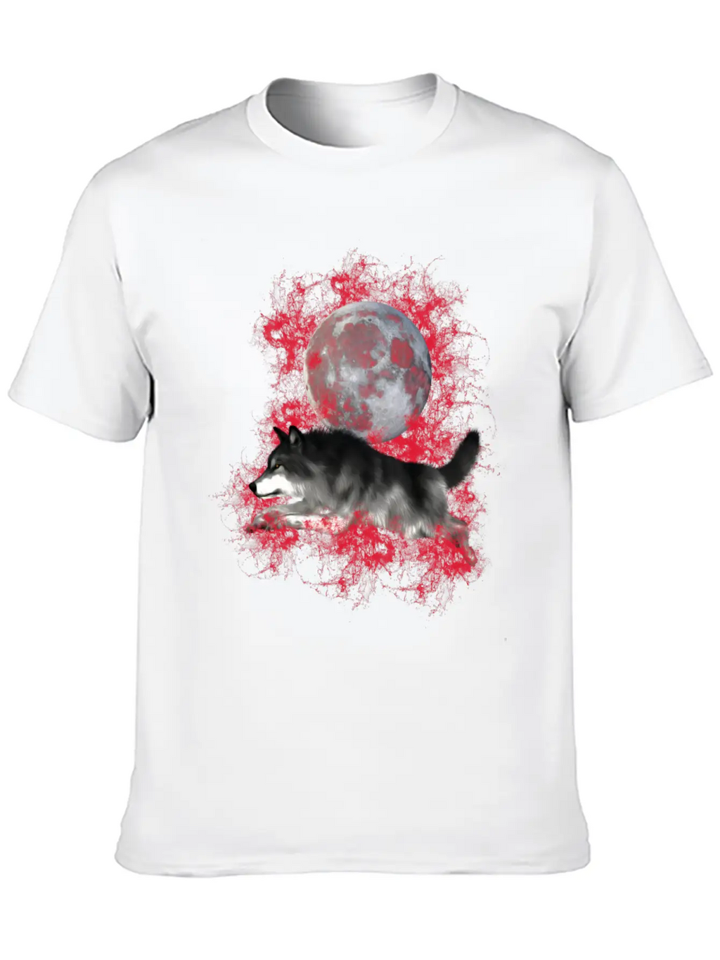 Grey Wolf, Red Splashes Classic Cotton Tee – Unisex Comfort For Any Season