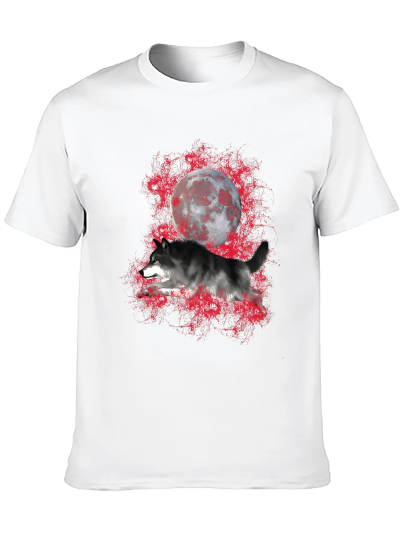 Grey Wolf, Red Splashes Classic Cotton Tee – Unisex Comfort For Any Season