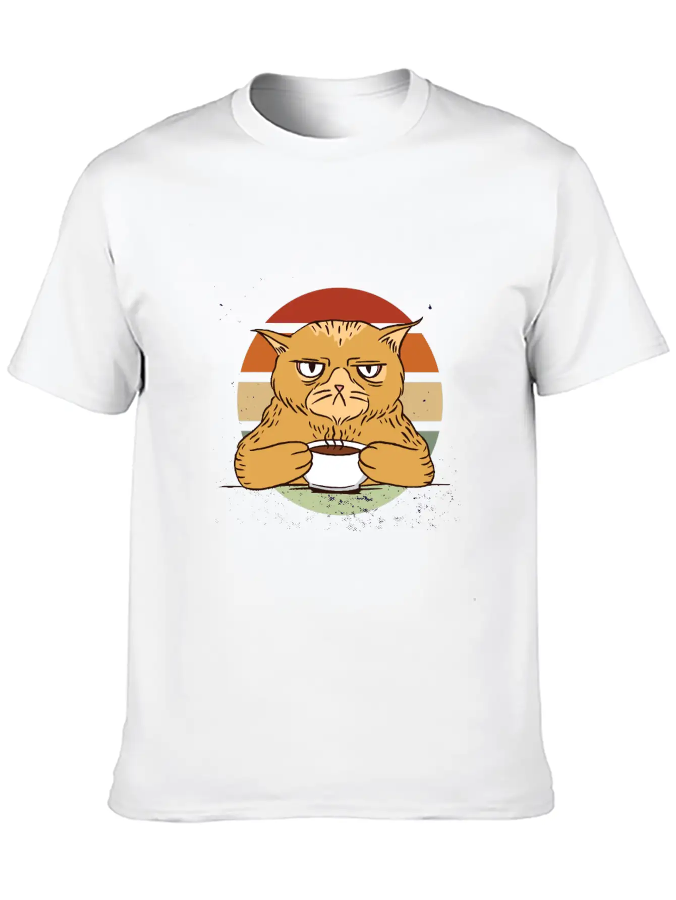 Grumpy Coffee Cat Vintage Sunset Breathable Soft Cotton T-Shirt – Timeless Casual Look