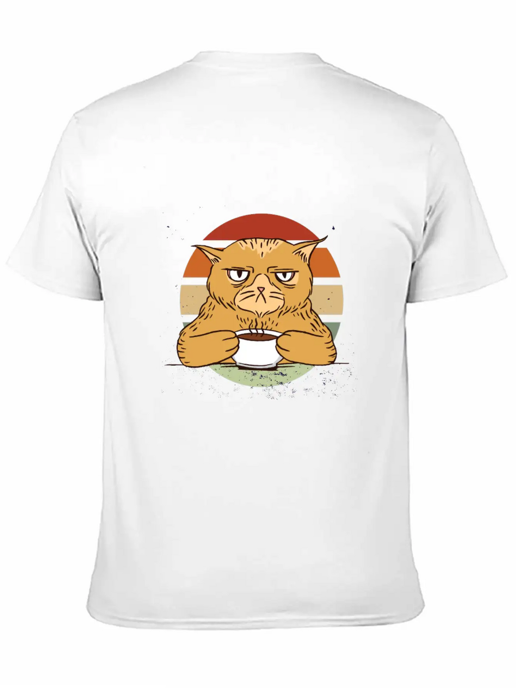Grumpy Coffee Cat Vintage Sunset Breathable Soft Cotton T-Shirt – Timeless Casual Look