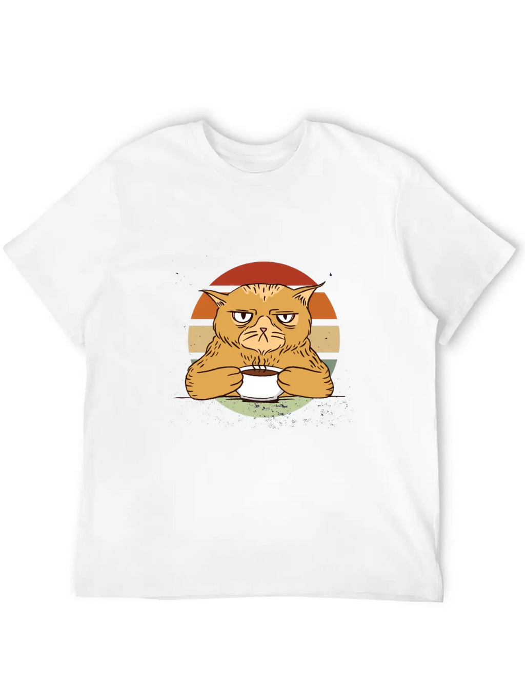 Grumpy Coffee Cat Vintage Sunset Breathable Soft Cotton T-Shirt – Timeless Casual Look
