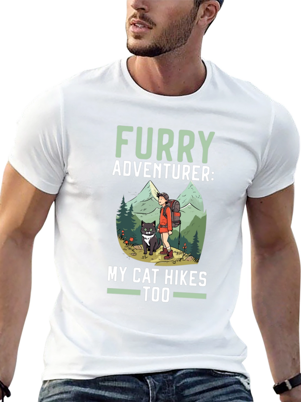 Furry Adventurer Cat Hikes Too Graphic Tee