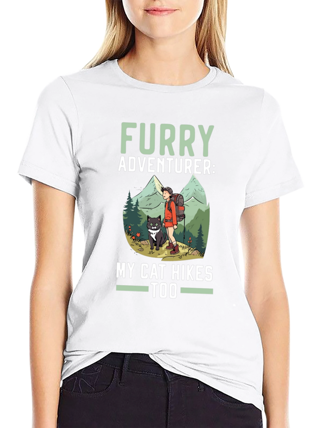 Furry Adventurer Cat Hikes Too Graphic Tee