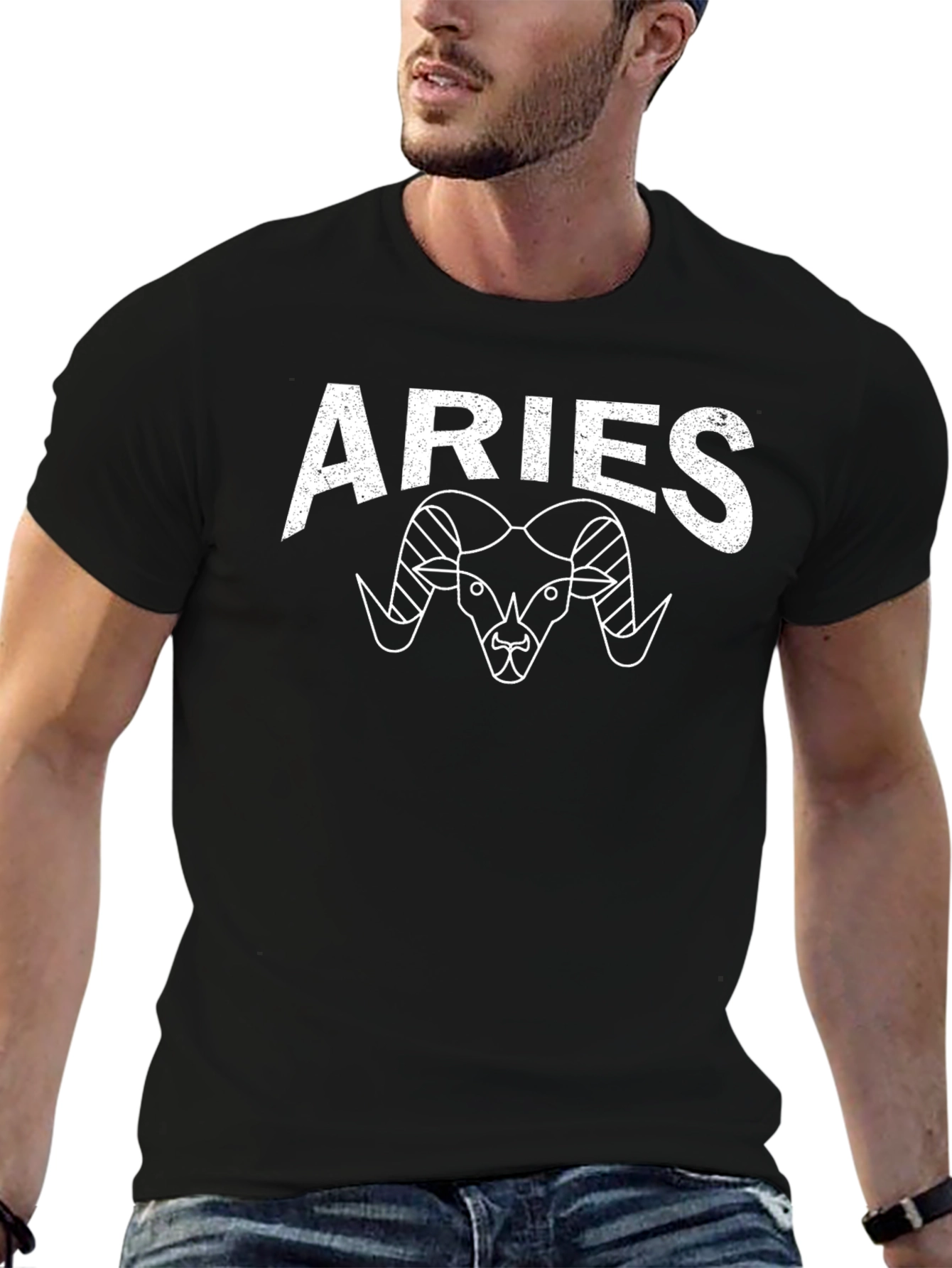 Aries Zodiac Graphic Tee - Black Cotton Blend