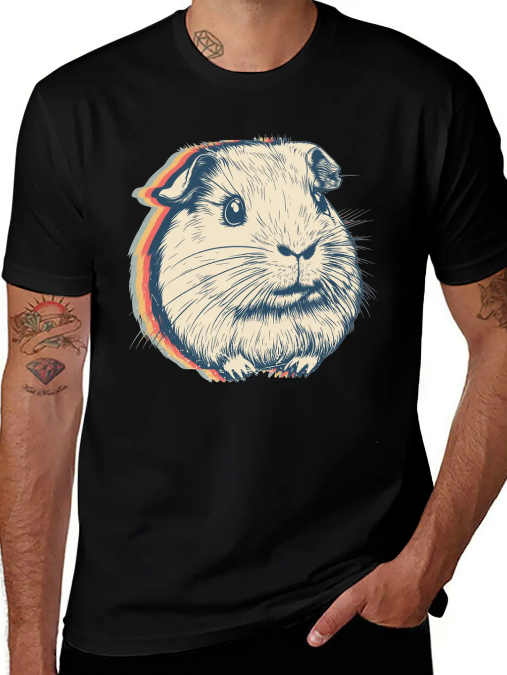 Guinea Pig Pet Retro Line Art Stylish Everyday T-Shirt – Unisex Basic Cotton Tee