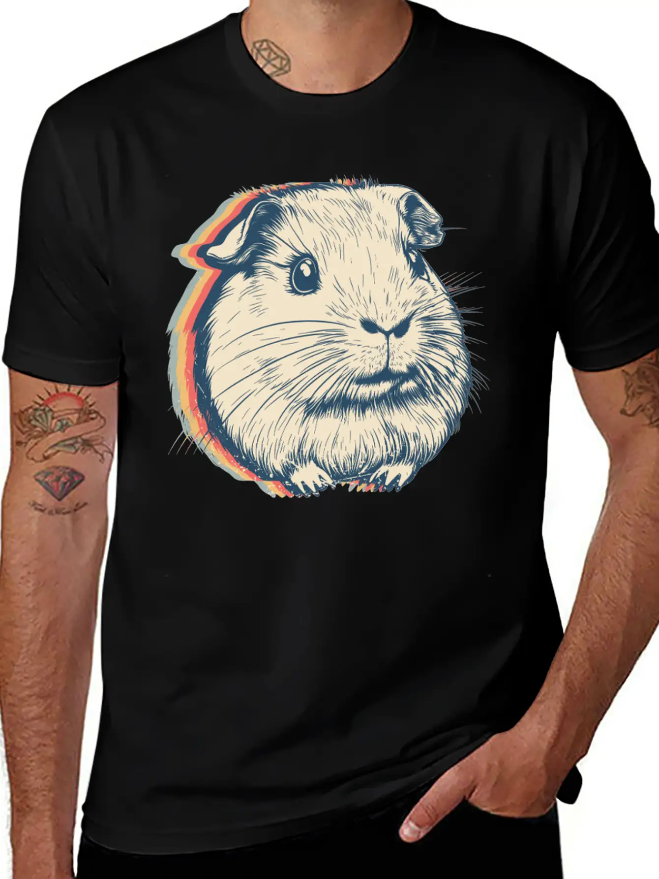Guinea Pig Pet Retro Line Art Stylish Everyday T-Shirt – Unisex Basic Cotton Tee