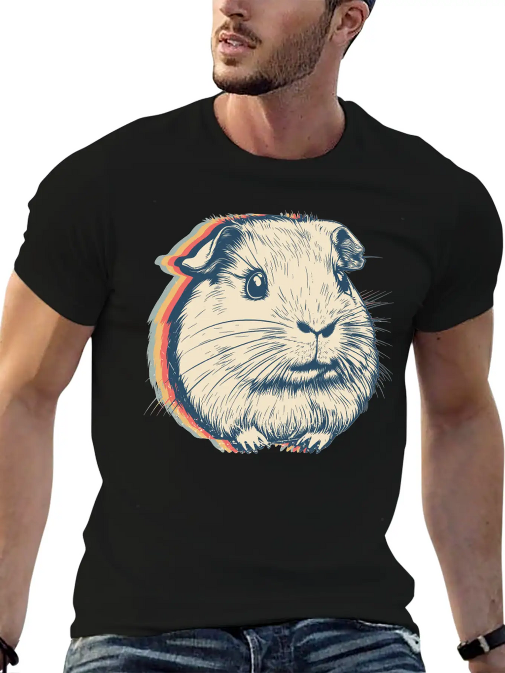 Guinea Pig Pet Retro Line Art Stylish Everyday T-Shirt – Unisex Basic Cotton Tee