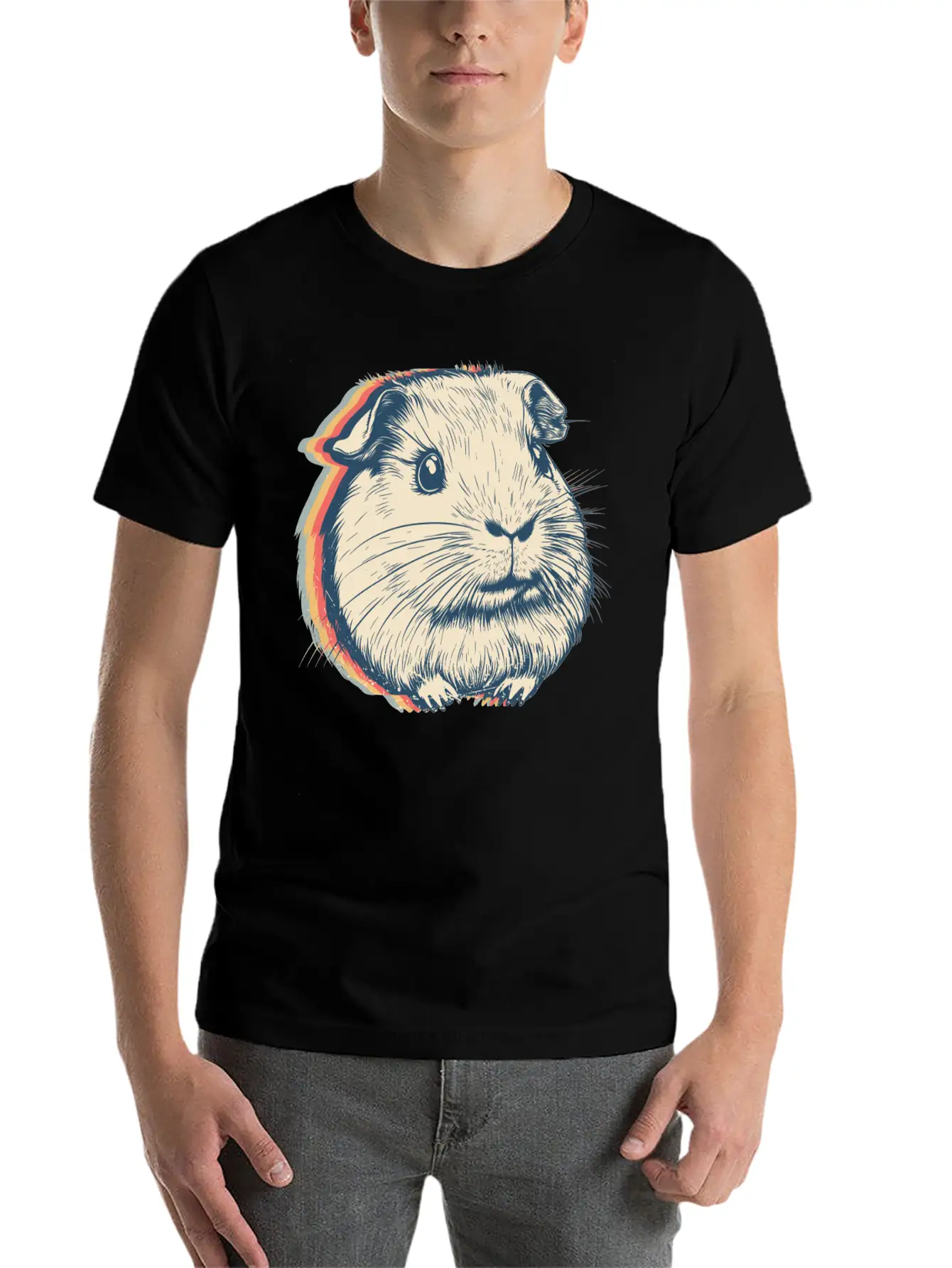 Guinea Pig Pet Retro Line Art Stylish Everyday T-Shirt – Unisex Basic Cotton Tee