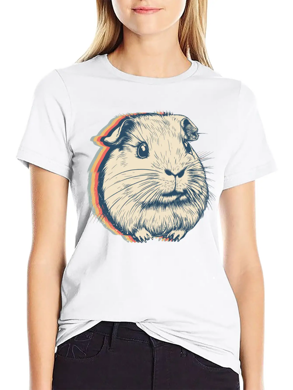 Guinea Pig Pet Retro Line Art Stylish Everyday T-Shirt – Unisex Basic Cotton Tee