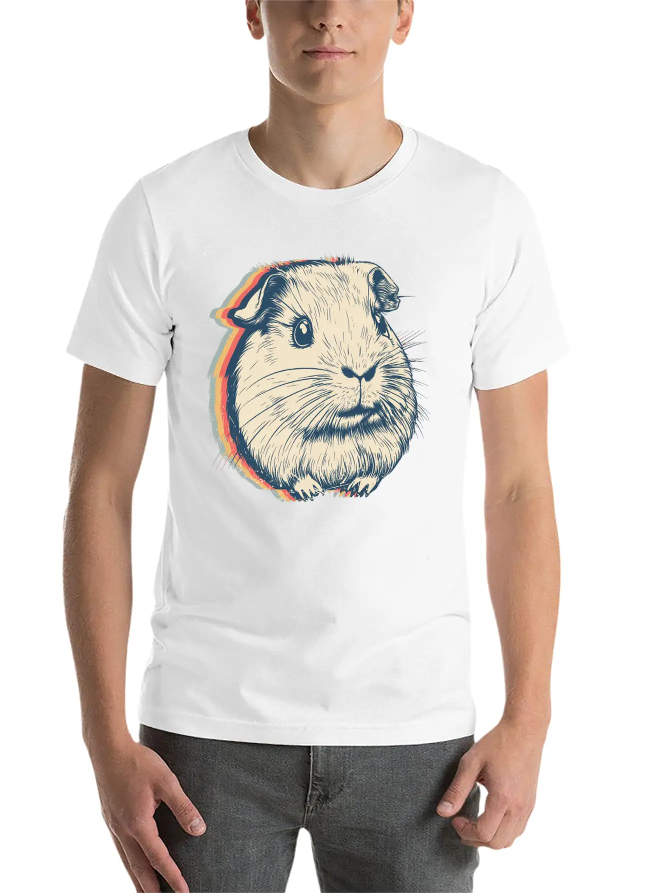 Guinea Pig Pet Retro Line Art Stylish Everyday T-Shirt – Unisex Basic Cotton Tee