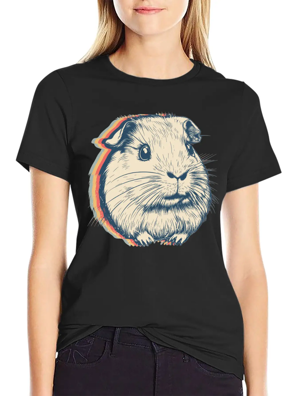Guinea Pig Pet Retro Line Art Stylish Everyday T-Shirt – Unisex Basic Cotton Tee