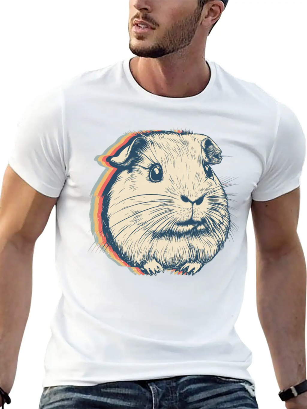 Guinea Pig Pet Retro Line Art Stylish Everyday T-Shirt – Unisex Basic Cotton Tee