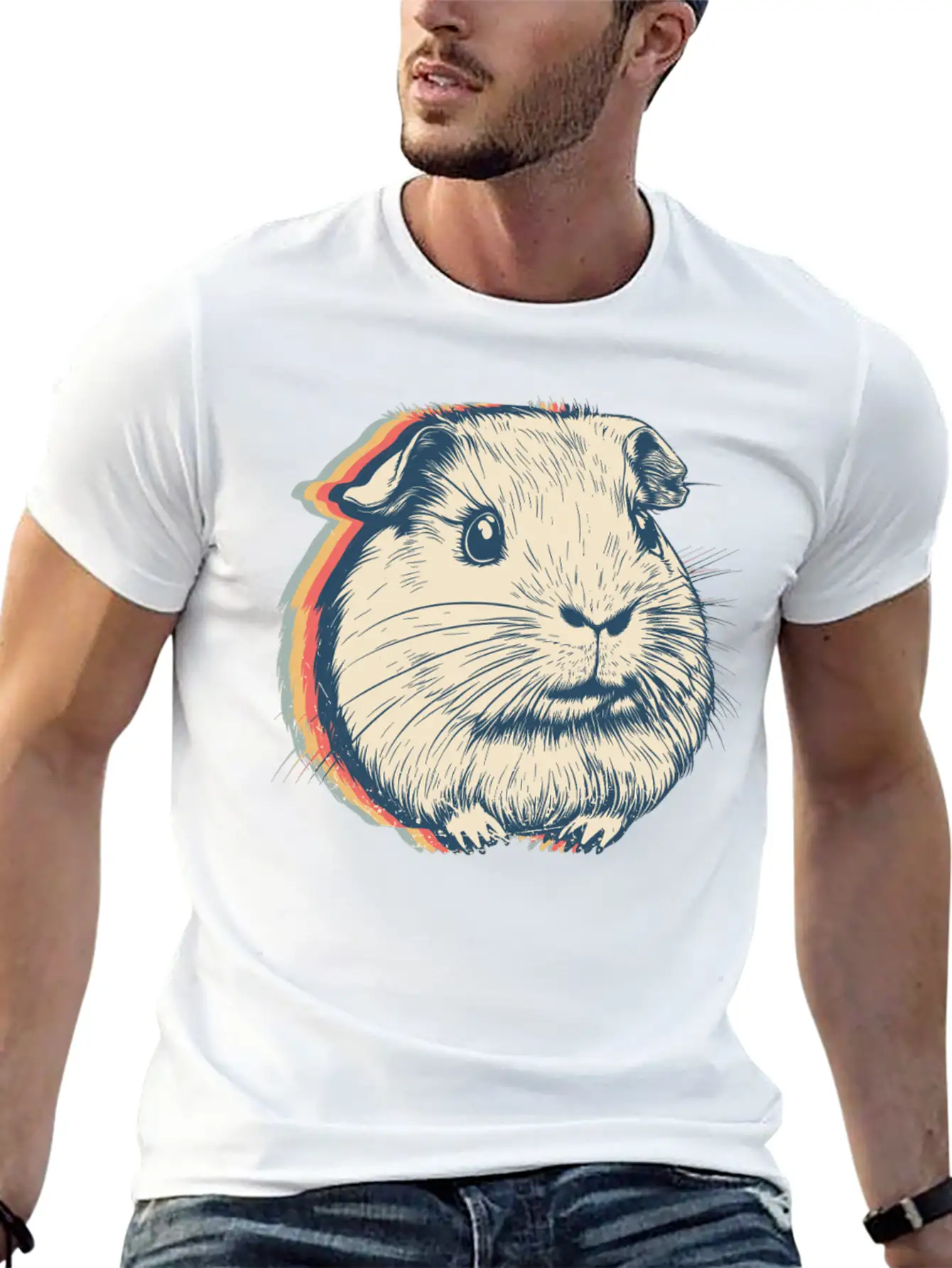 Guinea Pig Pet Retro Line Art Stylish Everyday T-Shirt – Unisex Basic Cotton Tee