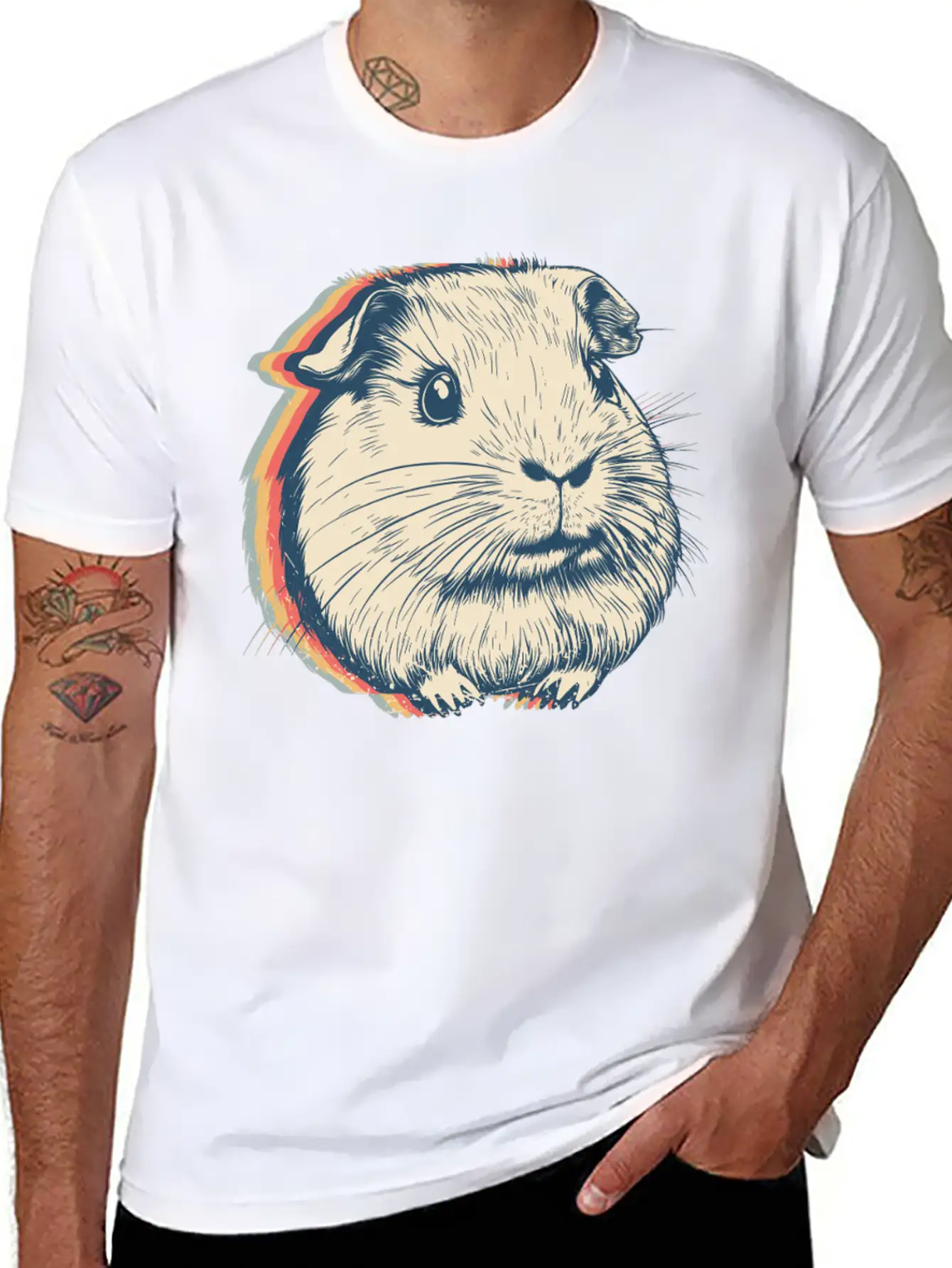 Guinea Pig Pet Retro Line Art Stylish Everyday T-Shirt – Unisex Basic Cotton Tee