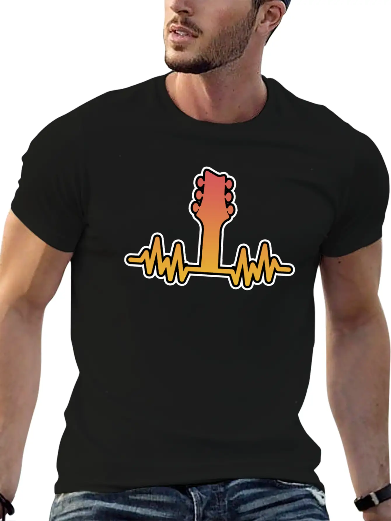 Guitar Heartbeat Electric And Acoustic Guitar Gift Stylish Everyday T-Shirt – Unisex Basic Cotton Tee