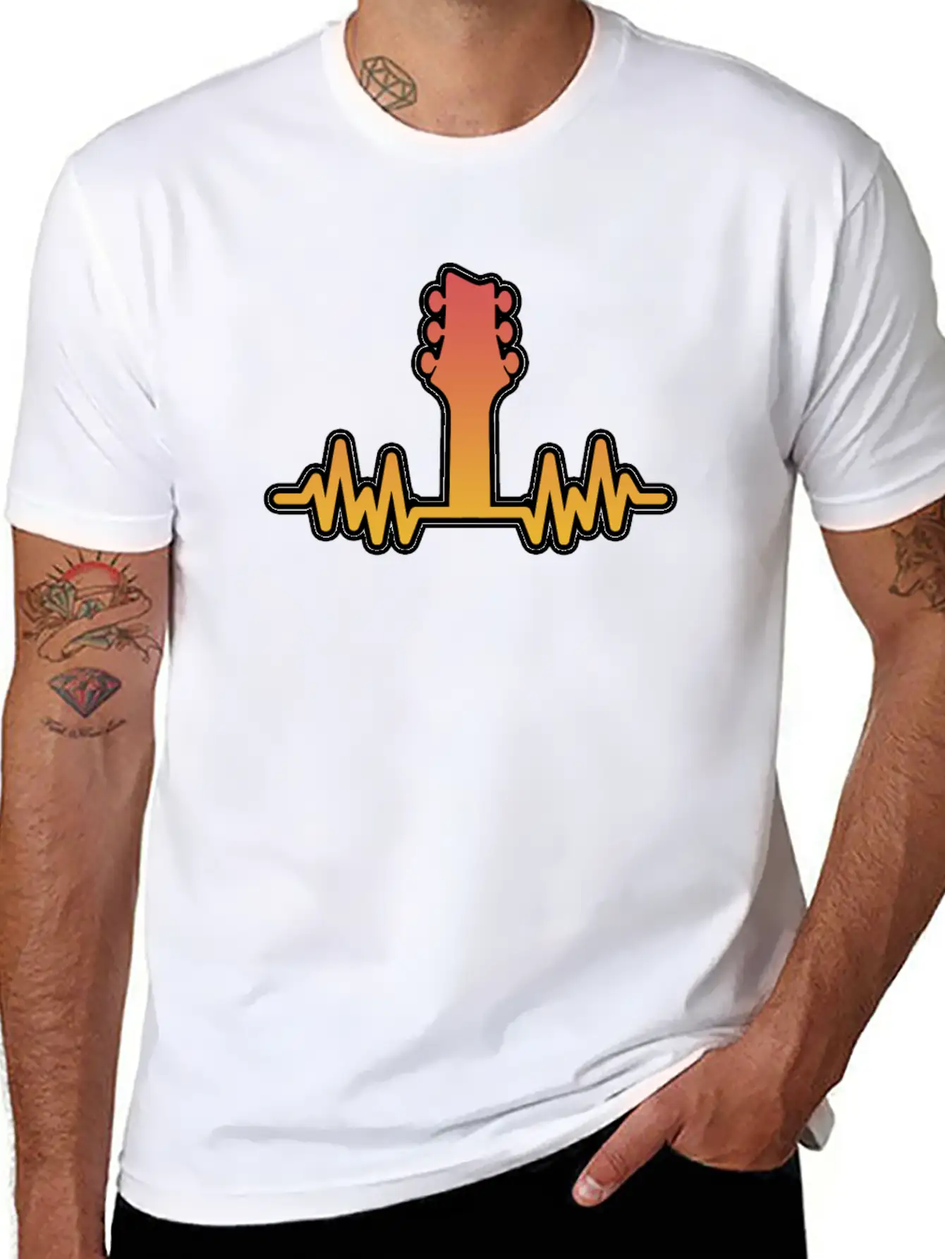 Guitar Heartbeat Electric And Acoustic Guitar Gift Stylish Everyday T-Shirt – Unisex Basic Cotton Tee