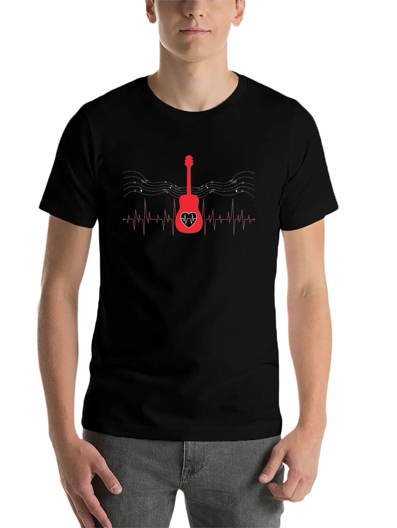 Guitar Musician Acoustic Guitar Heartbeat Gift Relaxed Everyday Tee – Lightweight And Durable Cotton