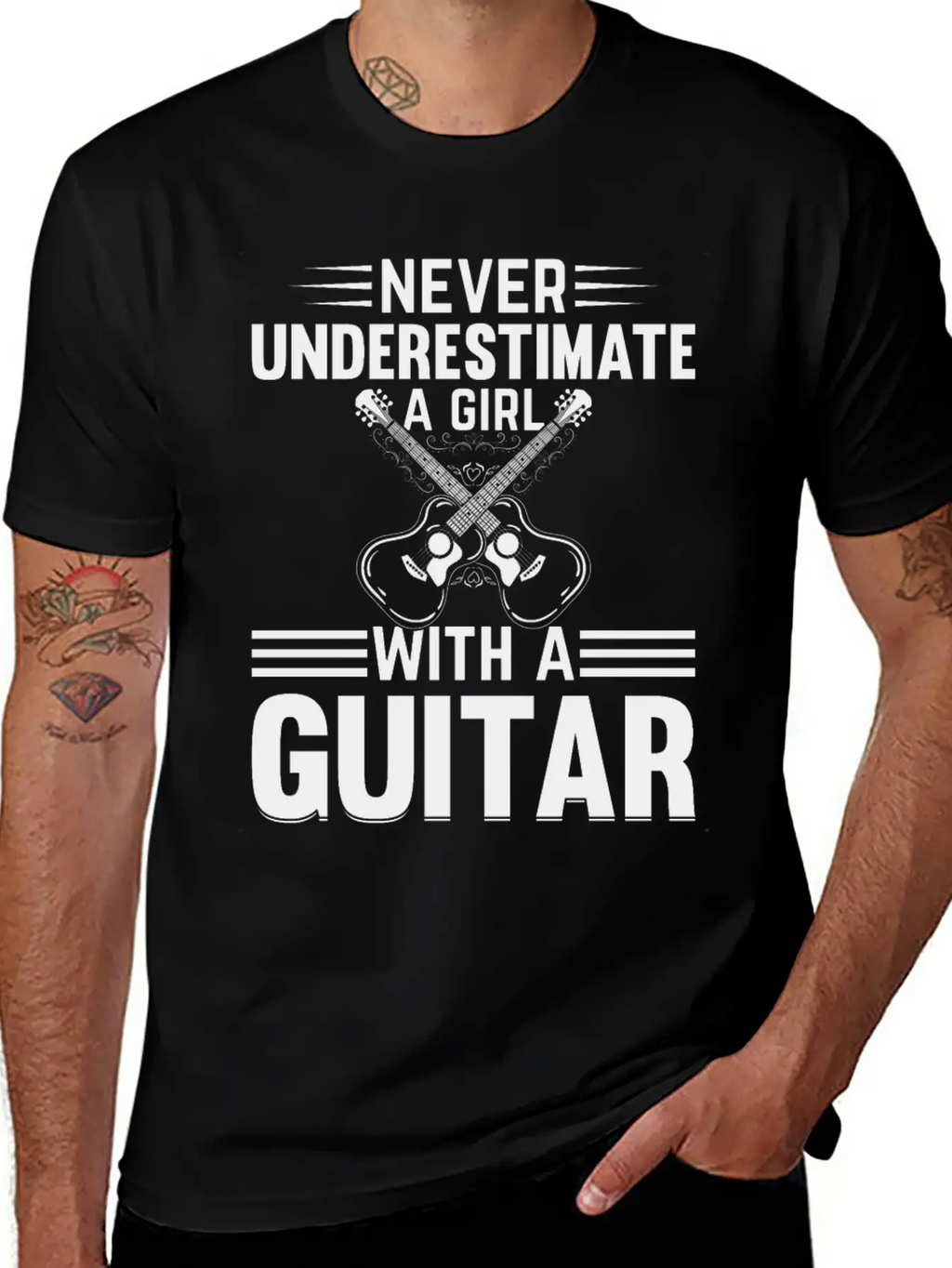 Guitar Player - Never Underestimate A Girl With A Basic Graphic T-Shirt – Daily Comfort In Soft Cotton