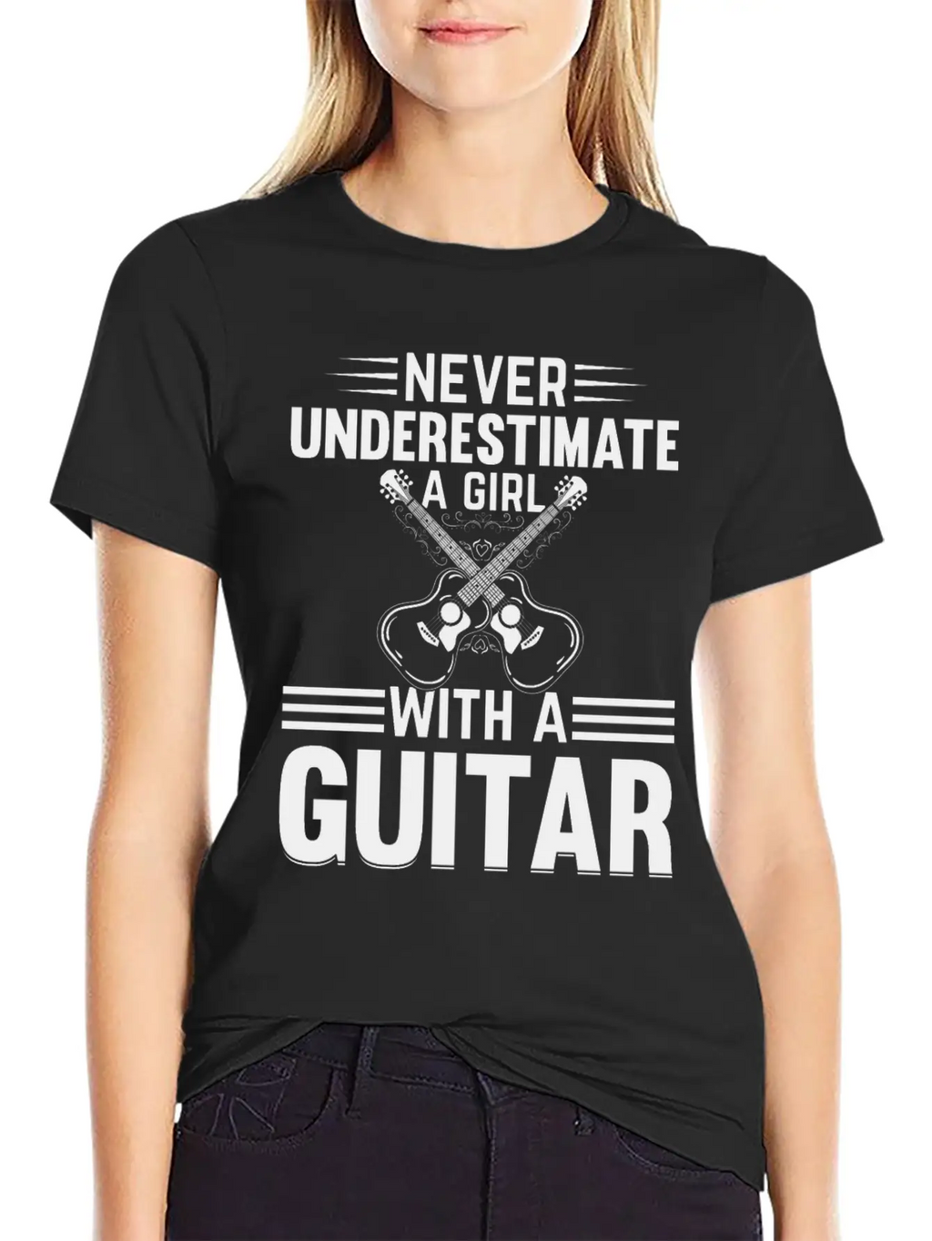 Guitar Player - Never Underestimate A Girl With A Basic Graphic T-Shirt – Daily Comfort In Soft Cotton