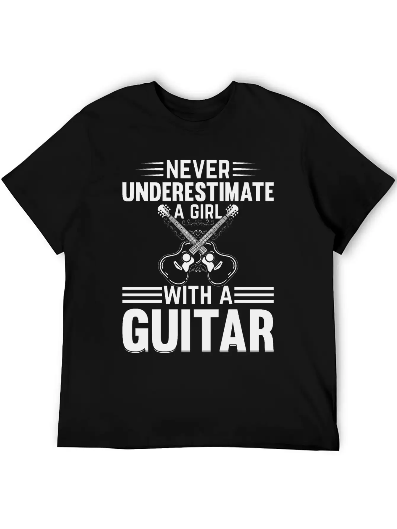 Guitar Player - Never Underestimate A Girl With A Basic Graphic T-Shirt – Daily Comfort In Soft Cotton