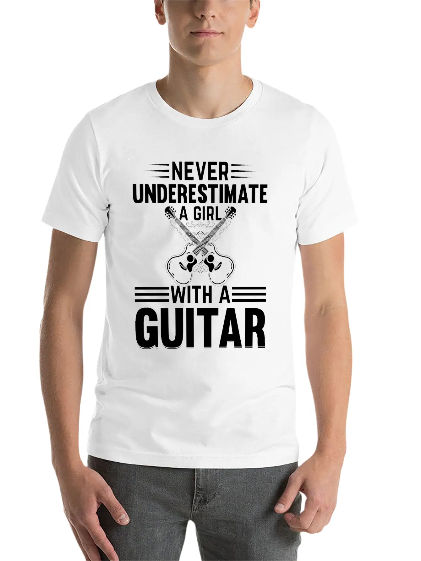 Guitar Player - Never Underestimate A Girl With A Basic Graphic T-Shirt – Daily Comfort In Soft Cotton