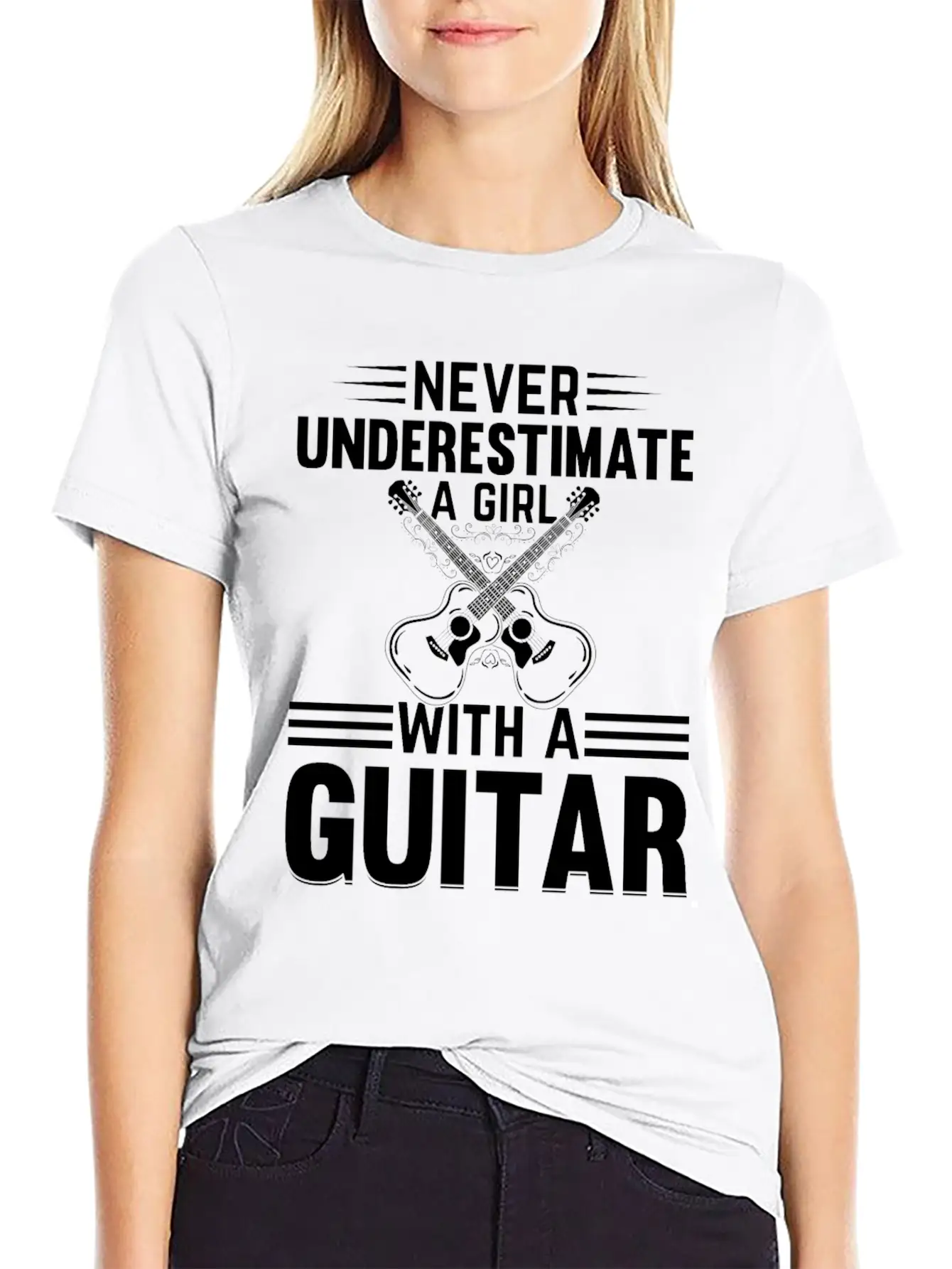 Guitar Player - Never Underestimate A Girl With A Basic Graphic T-Shirt – Daily Comfort In Soft Cotton