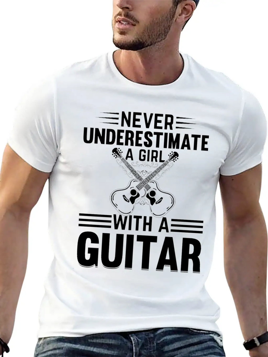 Guitar Player - Never Underestimate A Girl With A Basic Graphic T-Shirt – Daily Comfort In Soft Cotton