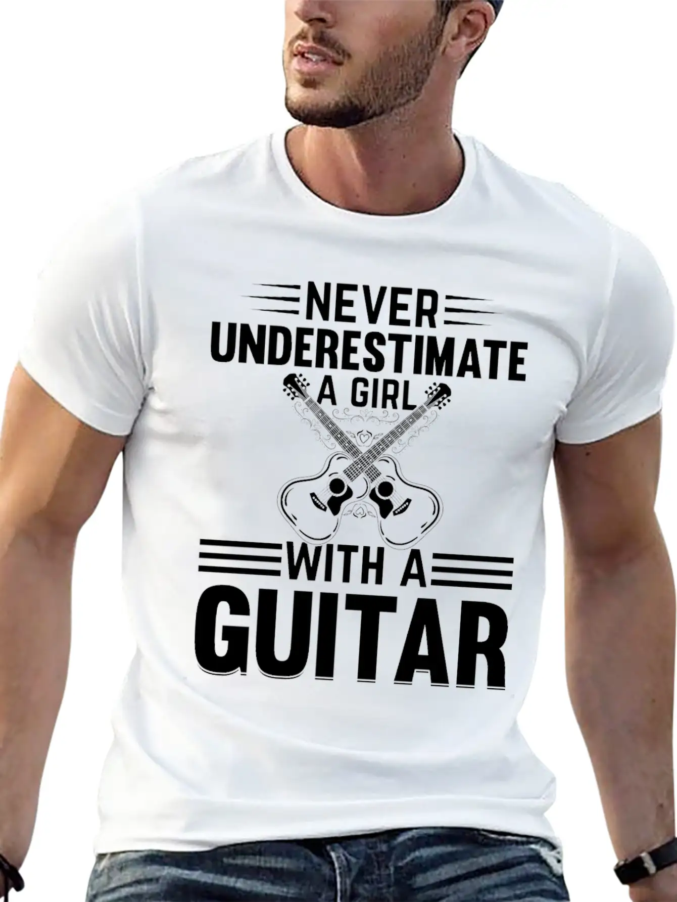 Guitar Player - Never Underestimate A Girl With A Basic Graphic T-Shirt – Daily Comfort In Soft Cotton