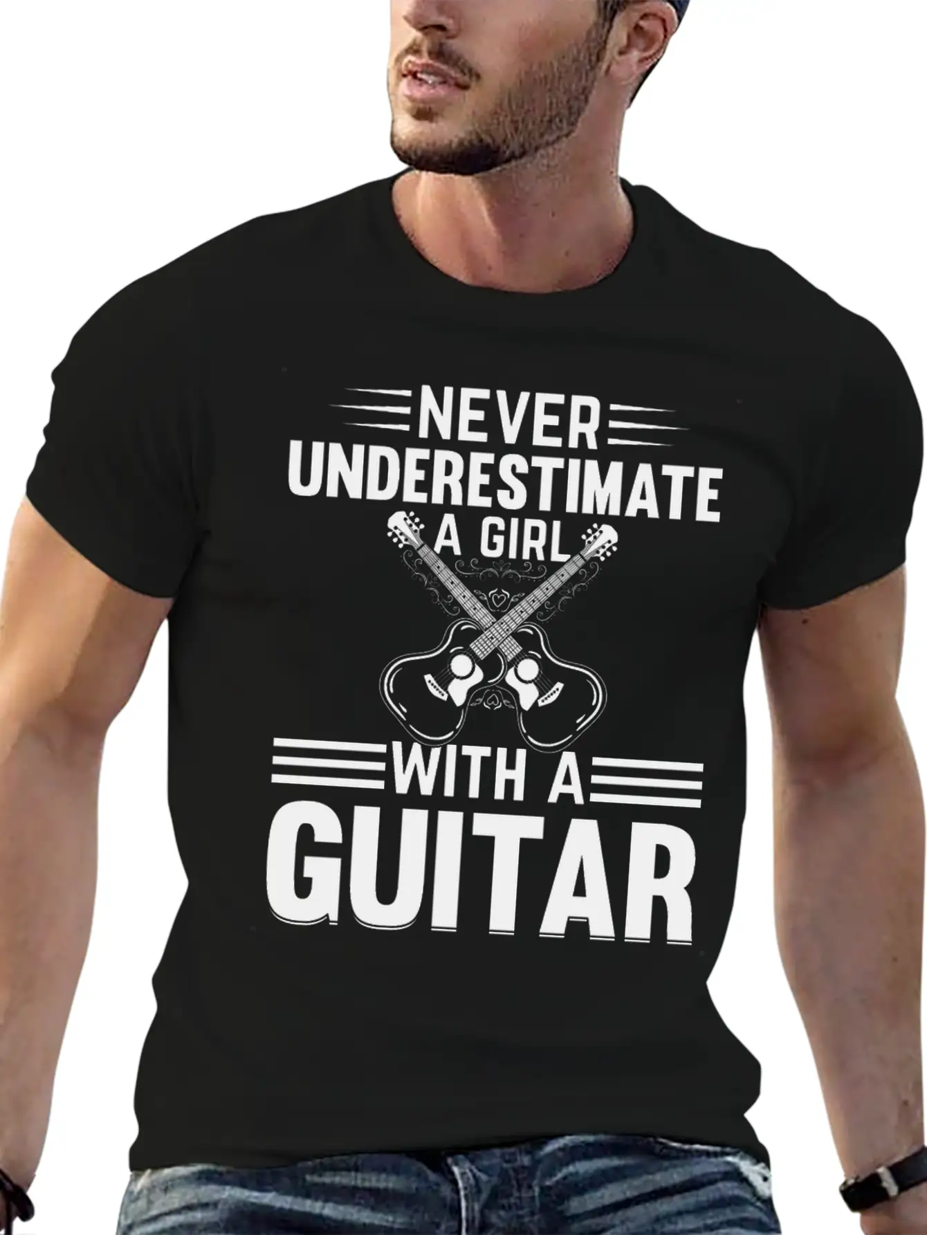 Guitar Player - Never Underestimate A Girl With A Basic Graphic T-Shirt – Daily Comfort In Soft Cotton