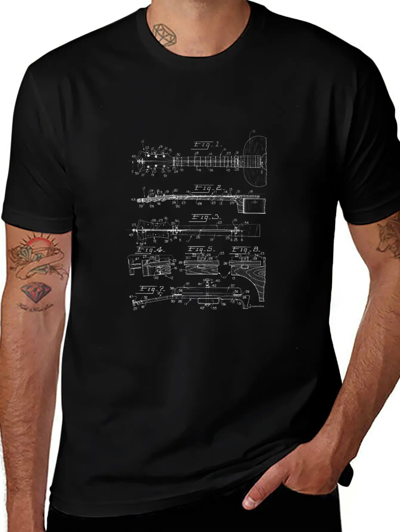 Guitar Technic Drawing Design Guitar Player Gift Unisex Casual T-Shirt – Clean Design For Daily Comfort