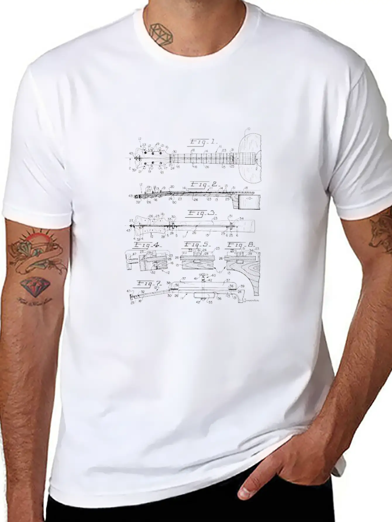 Guitar Technic Drawing Design Guitar Player Gift Unisex Casual T-Shirt – Clean Design For Daily Comfort