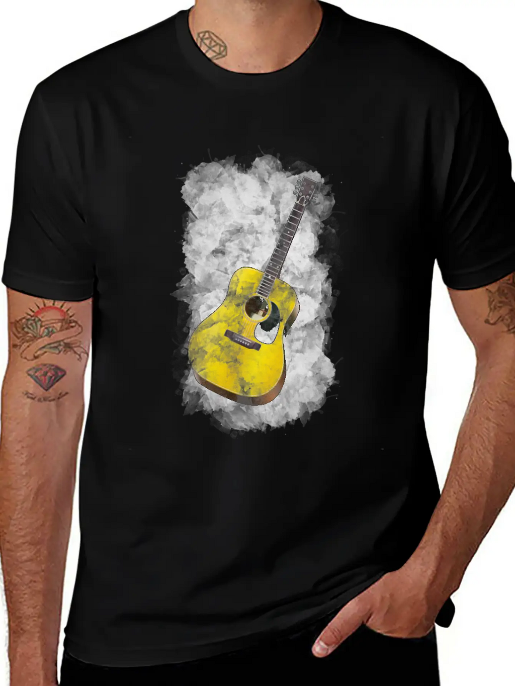 Guitar Watercolor Art / Love Music Player Graphic Timeless Short Sleeve Tee – Comfy And Minimalist Design