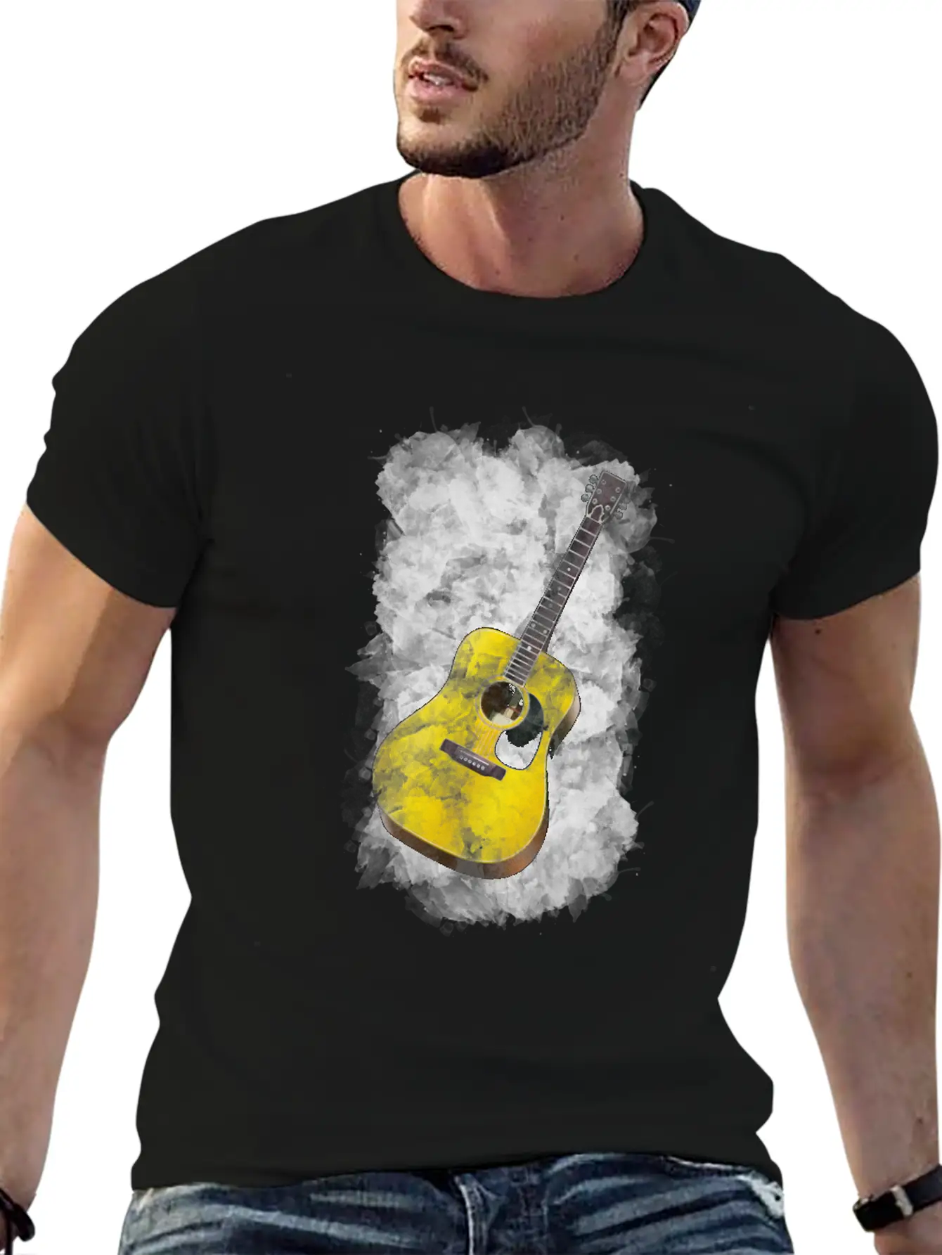 Guitar Watercolor Art / Love Music Player Graphic Timeless Short Sleeve Tee – Comfy And Minimalist Design