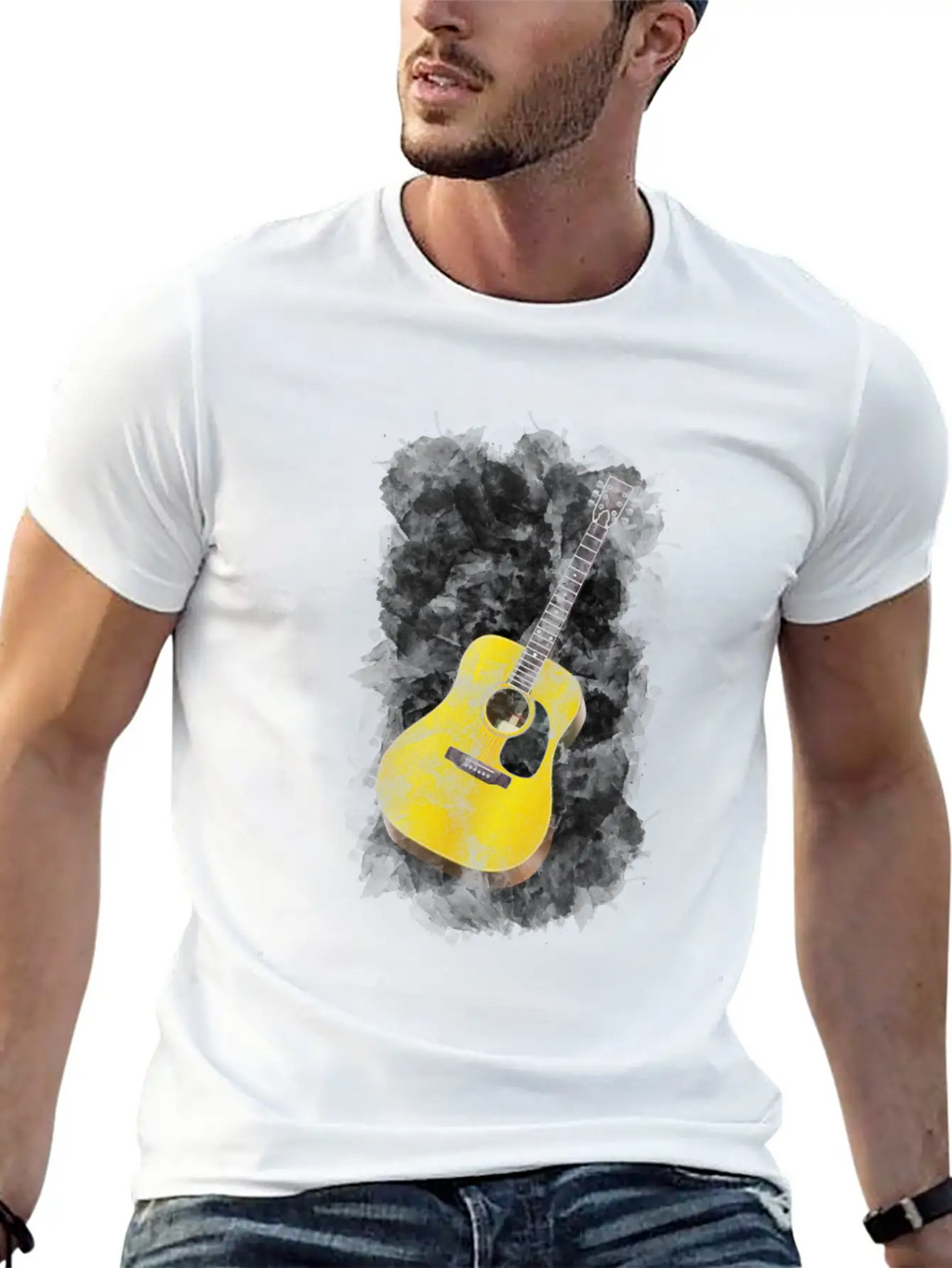 Guitar Watercolor Art / Love Music Player Graphic Timeless Short Sleeve Tee – Comfy And Minimalist Design