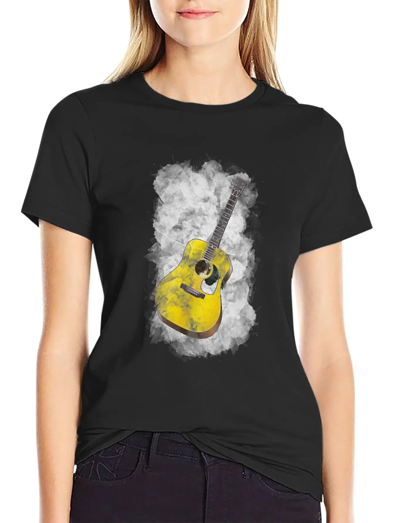 Guitar Watercolor Art / Love Music Player Graphic Timeless Short Sleeve Tee – Comfy And Minimalist Design