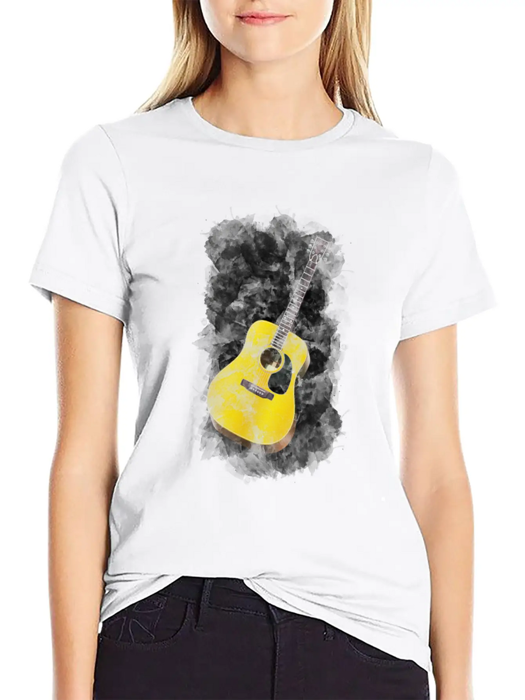 Guitar Watercolor Art / Love Music Player Graphic Timeless Short Sleeve Tee – Comfy And Minimalist Design