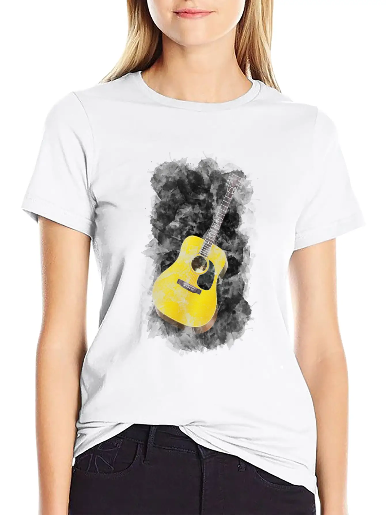 Guitar Watercolor Art / Love Music Player Graphic Timeless Short Sleeve Tee – Comfy And Minimalist Design