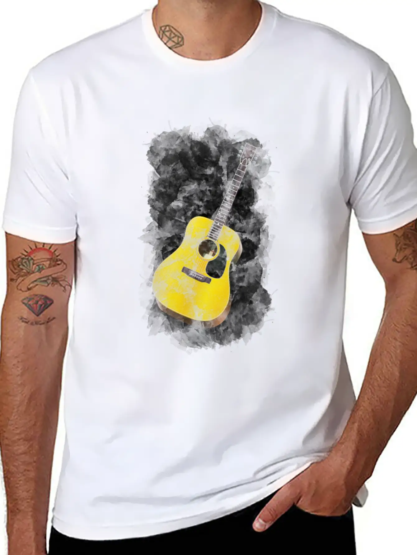 Guitar Watercolor Art / Love Music Player Graphic Timeless Short Sleeve Tee – Comfy And Minimalist Design