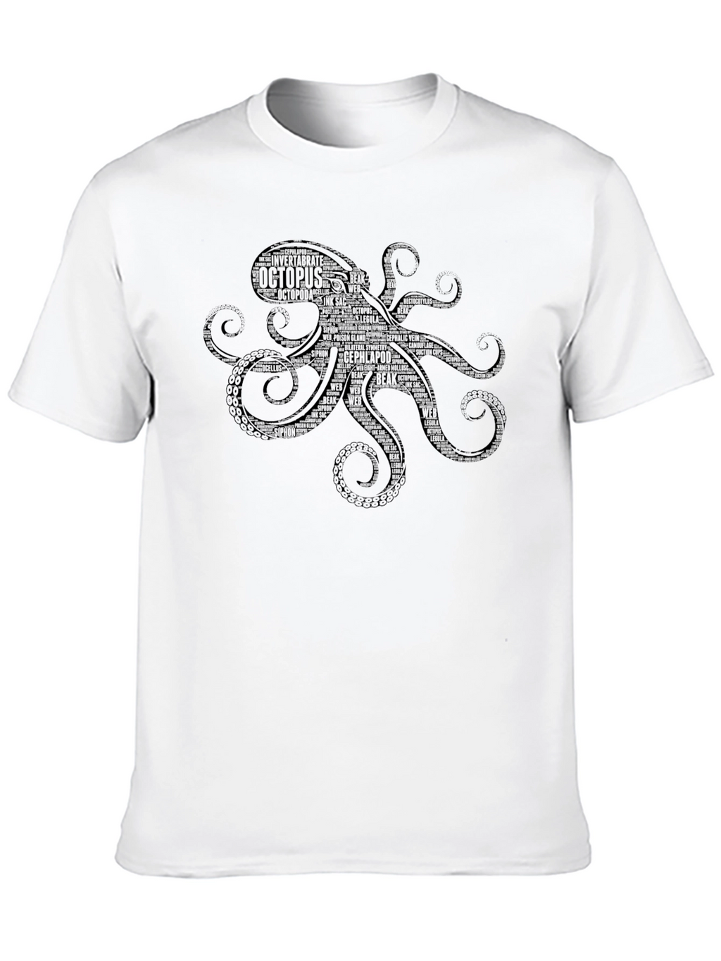 Octopus Word Art Graphic T-Shirt - Black