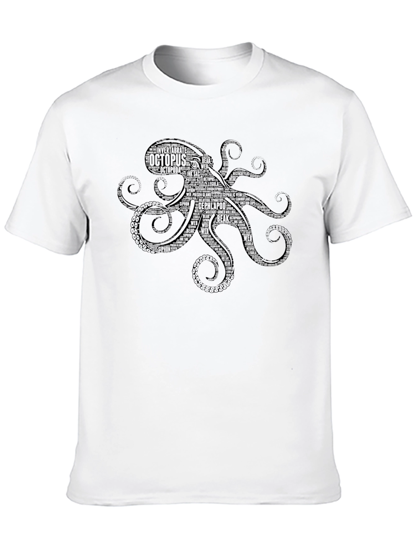 Octopus Word Art Graphic T-Shirt - Black