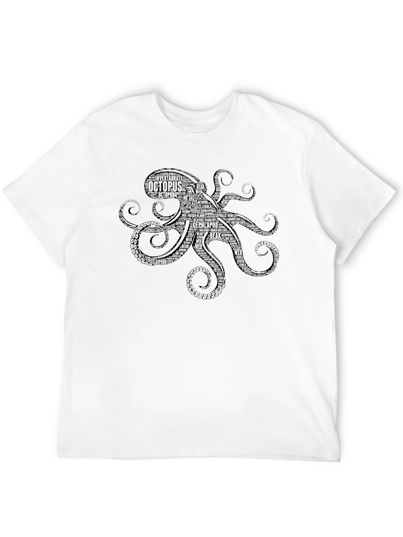 Octopus Word Art Graphic T-Shirt - Black