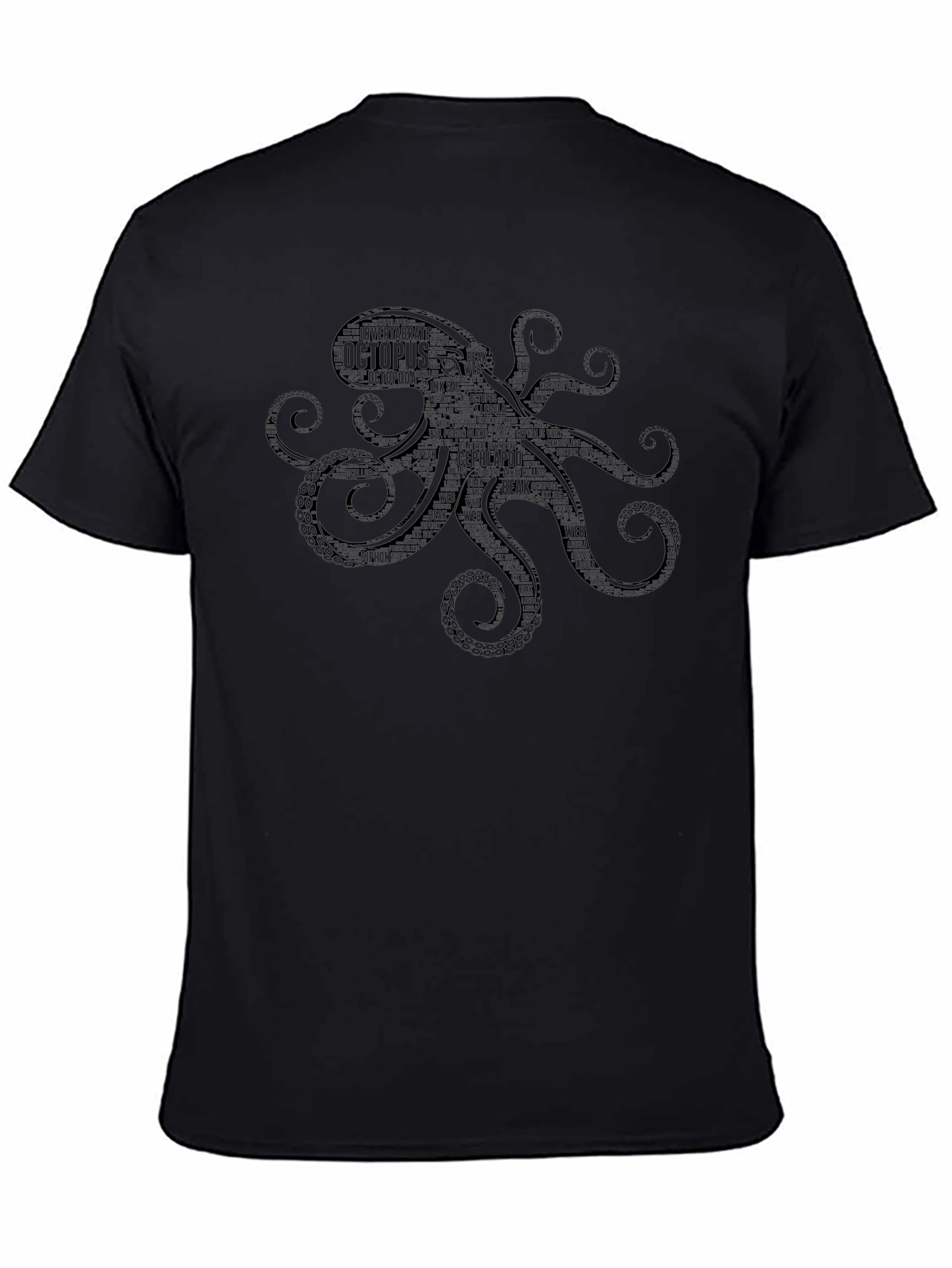 Octopus Word Art Graphic T-Shirt - Black