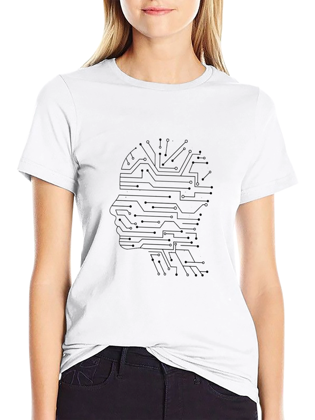 AI Circuit Head Graphic Tee - Black Cotton T-Shirt