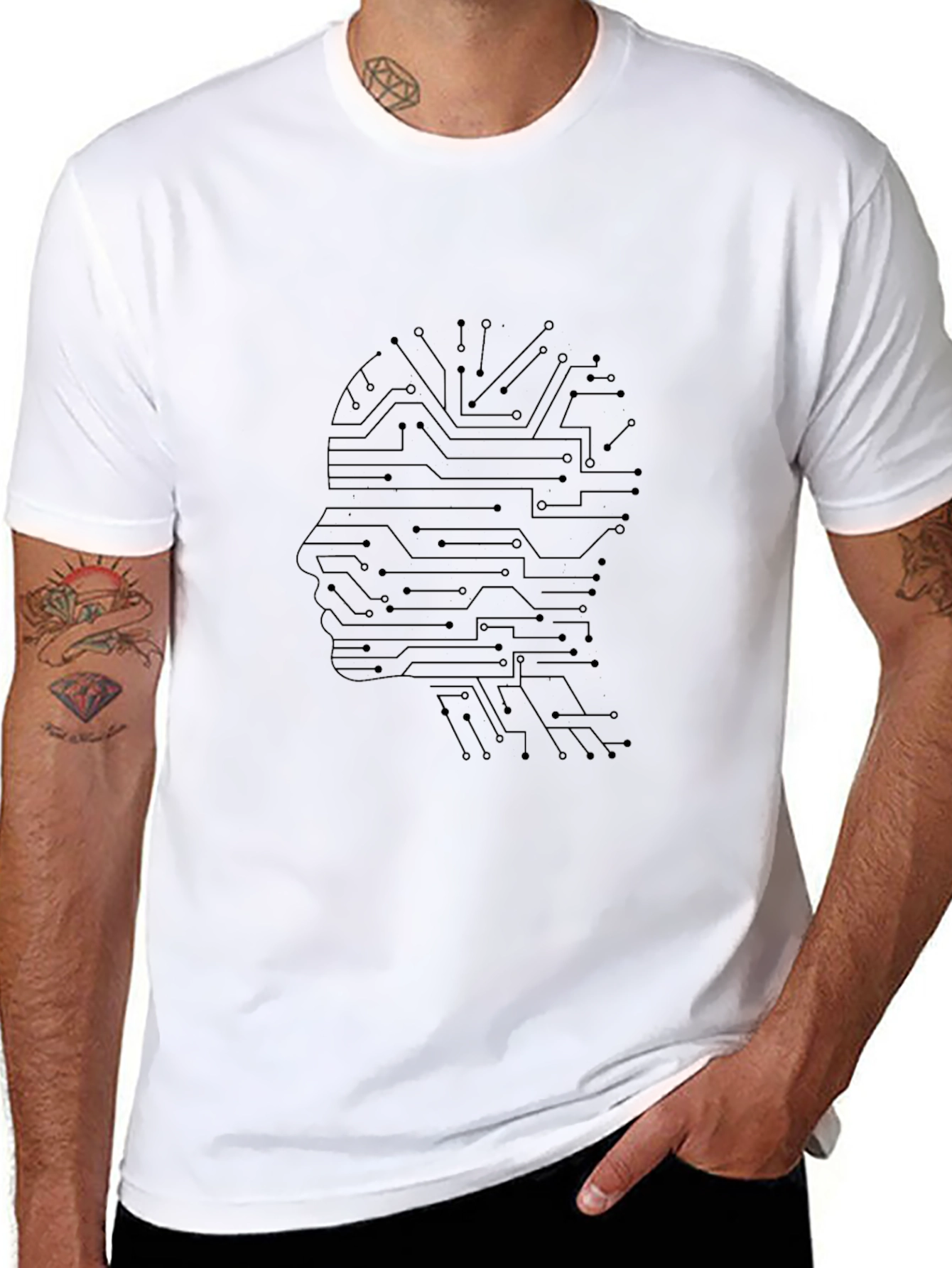 AI Circuit Head Graphic Tee - Black Cotton T-Shirt