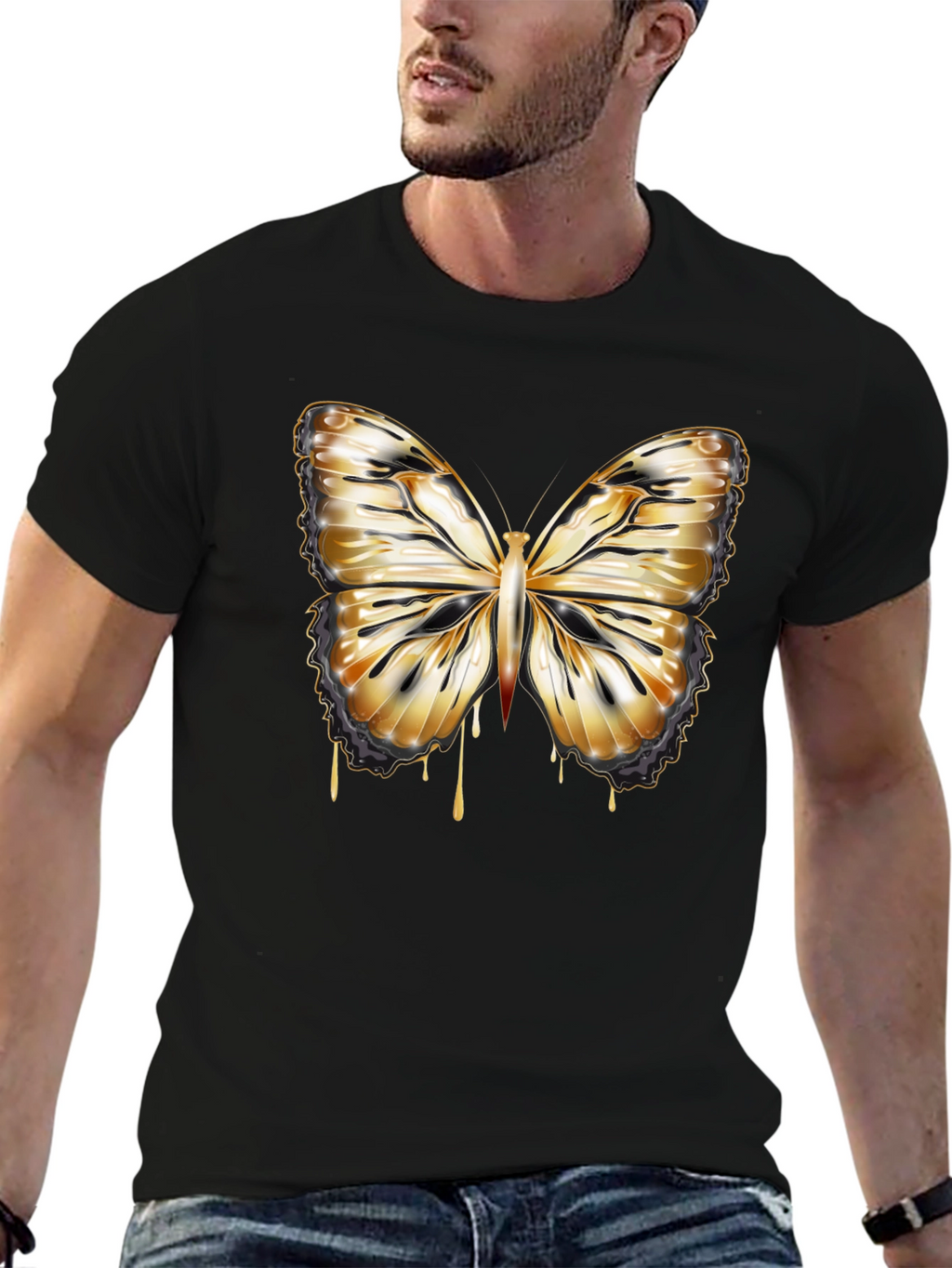 Butterfly Drip Graphic Tee - Stylish Mens Black T-Shirt