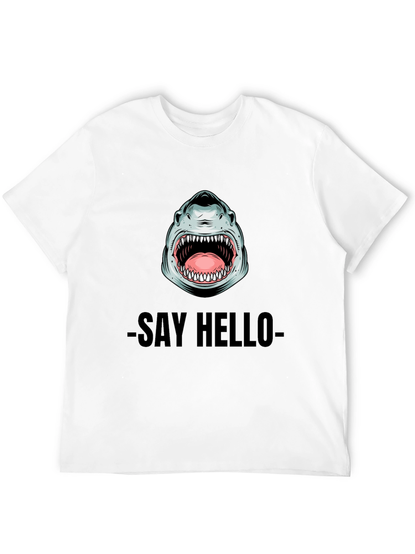 Shark Say Hello Graphic Tee - Black Cotton T-Shirt